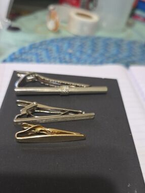 SWANK Gold and Silver Tie Clip Trio Used